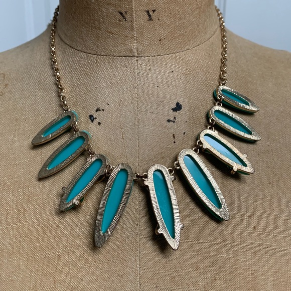 TEAL AND GOLD TONE RETRO REPRO STATEMENT BIB NECKLACE BY SUGARFIX FOR BAUBLE BAR - Picture 4 of 5